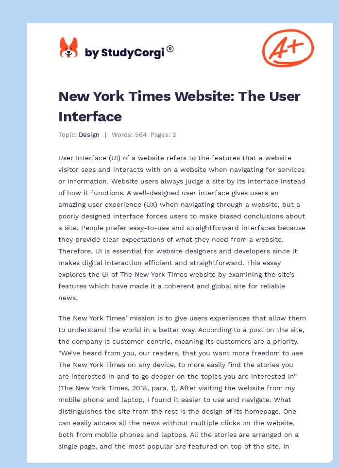 New York Times Website: The User Interface. Page 1