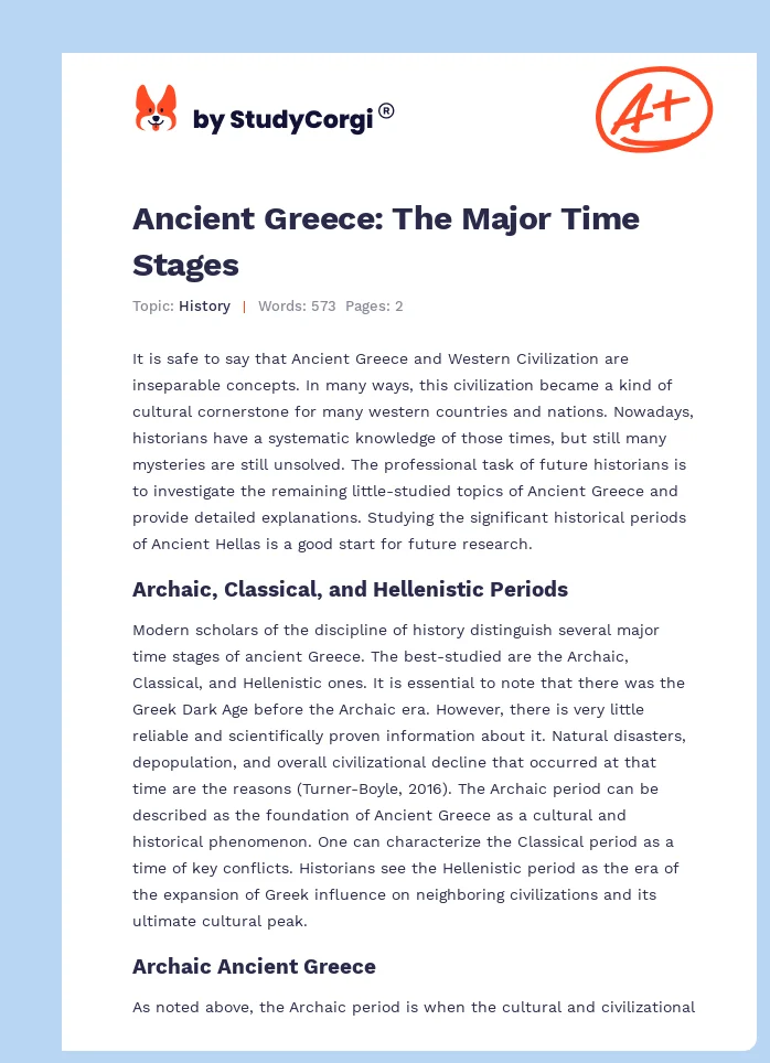 Ancient Greece: The Major Time Stages. Page 1