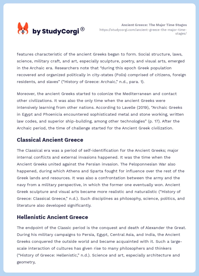 Ancient Greece: The Major Time Stages. Page 2