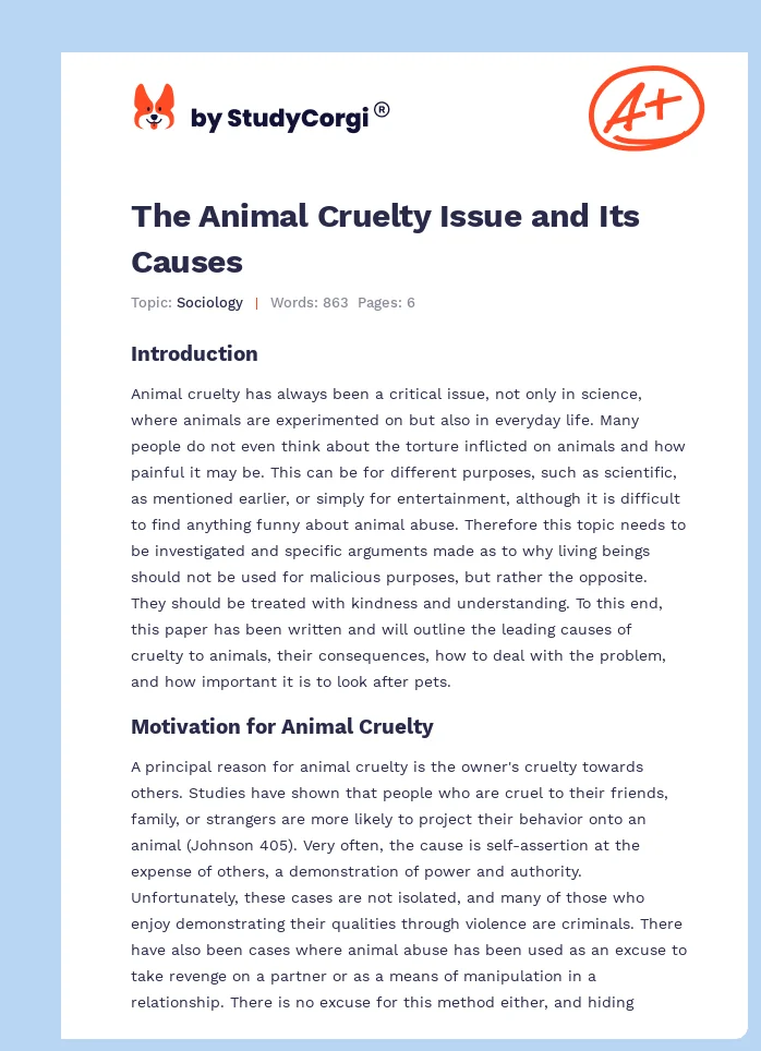 The Animal Cruelty Issue and Its Causes. Page 1