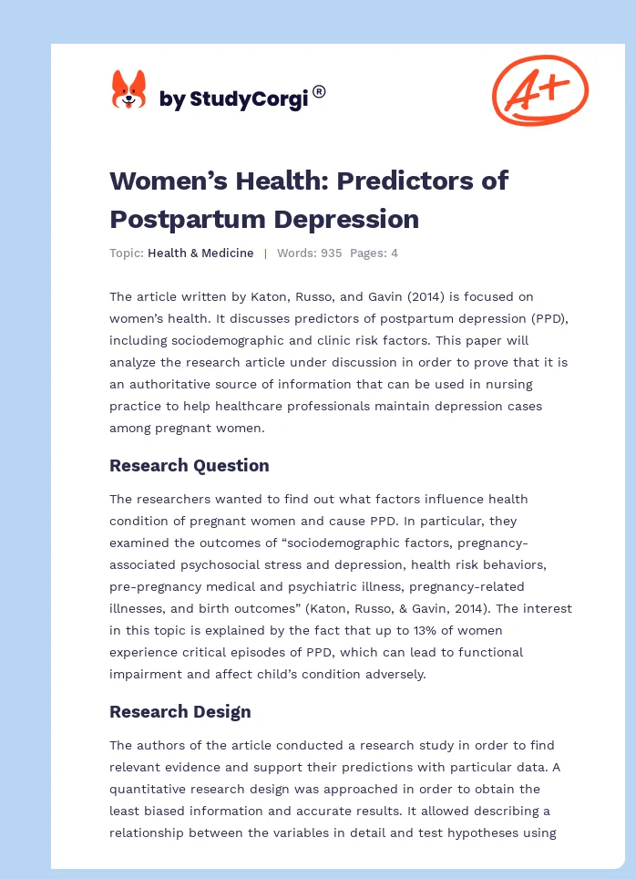 Women’s Health: Predictors of Postpartum Depression. Page 1