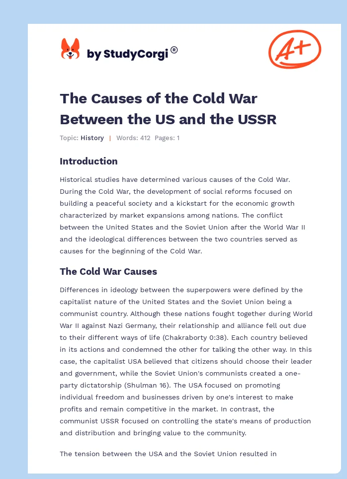 The Causes of the Cold War Between the US and the USSR. Page 1