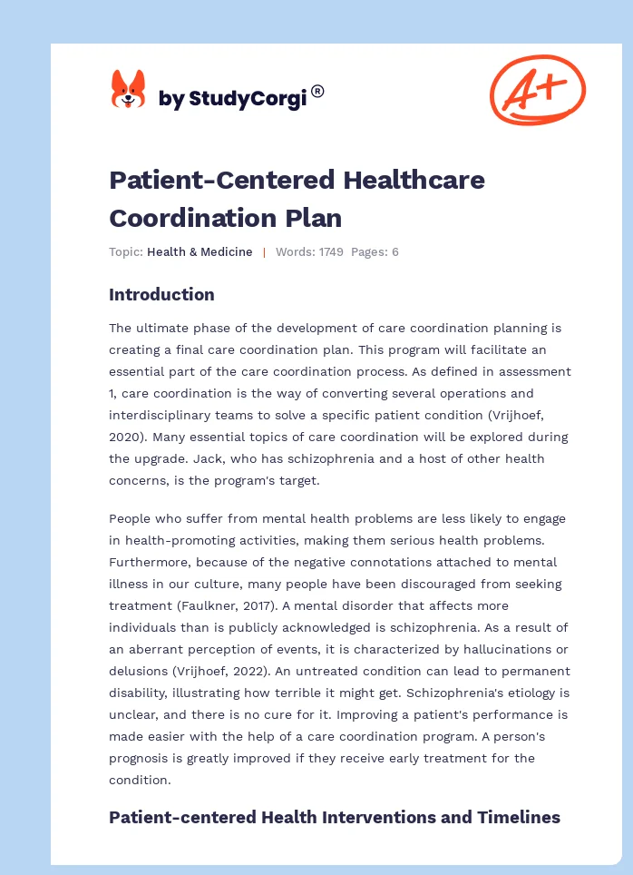 Patient-Centered Healthcare Coordination Plan. Page 1