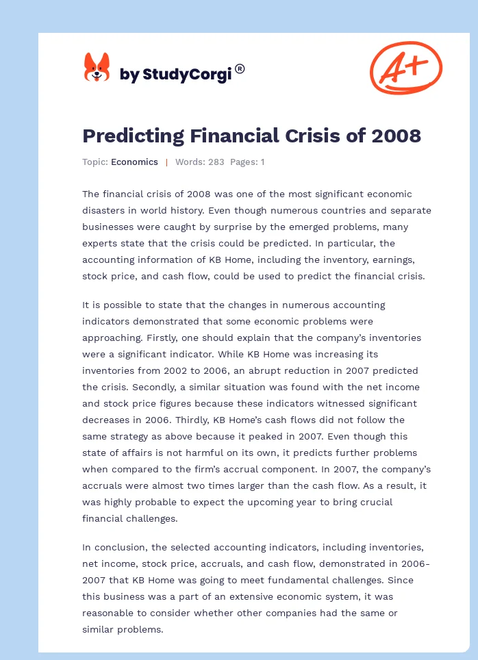 Predicting Financial Crisis of 2008. Page 1