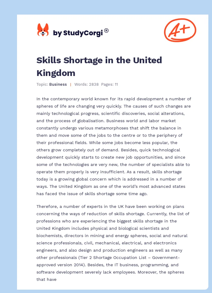 Skills Shortage in the United Kingdom. Page 1