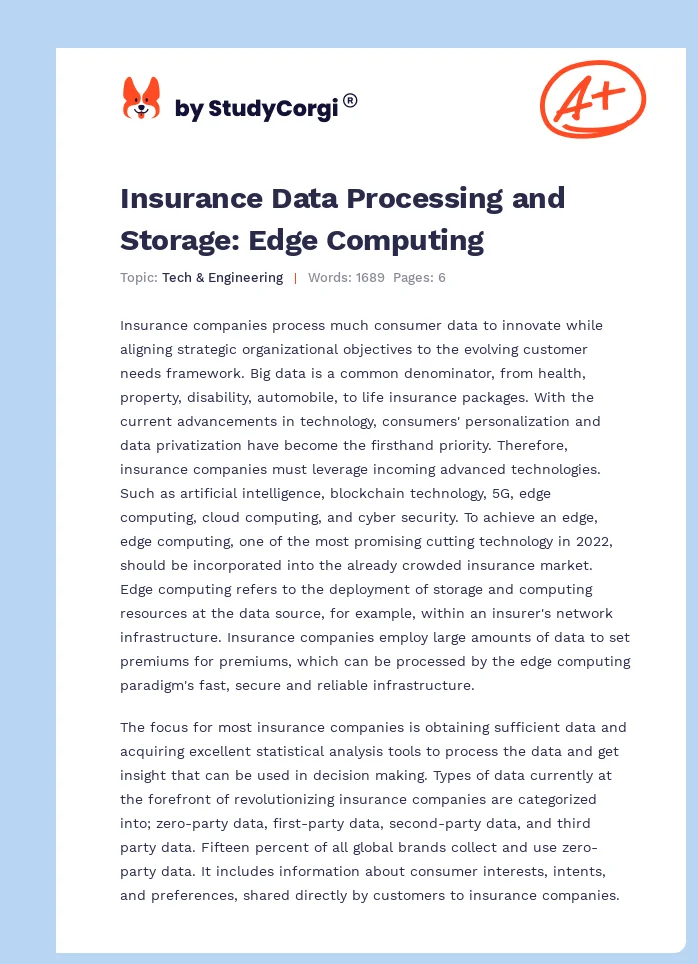 Insurance Data Processing and Storage: Edge Computing. Page 1
