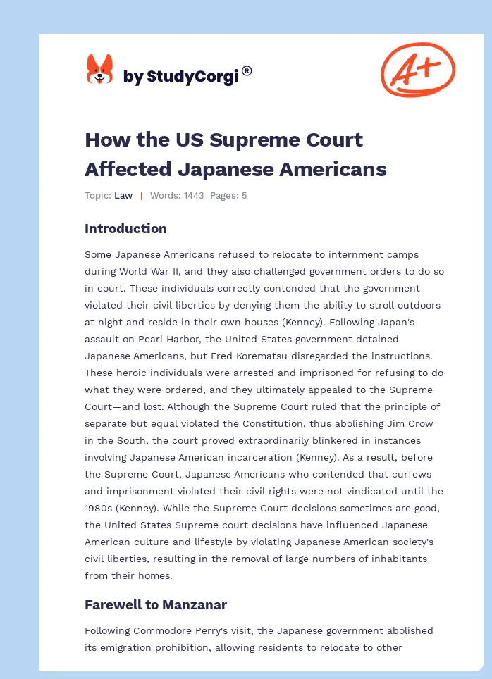 How the US Supreme Court Affected Japanese Americans. Page 1