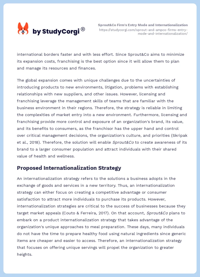 Sprout&Co Firm's Entry Mode and Internationalization. Page 2