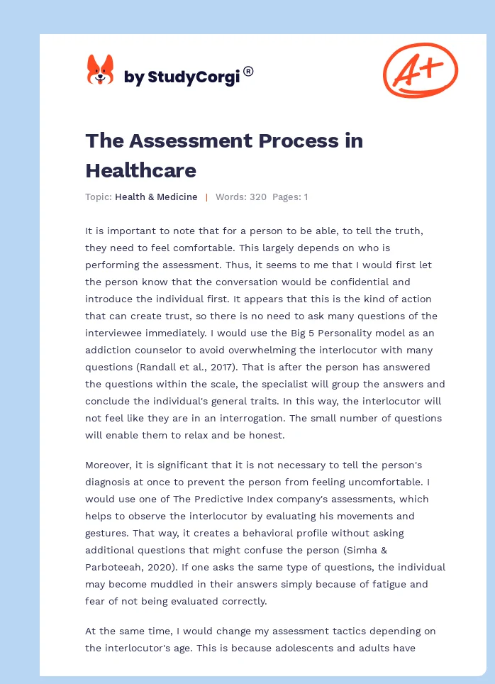 The Assessment Process in Healthcare. Page 1