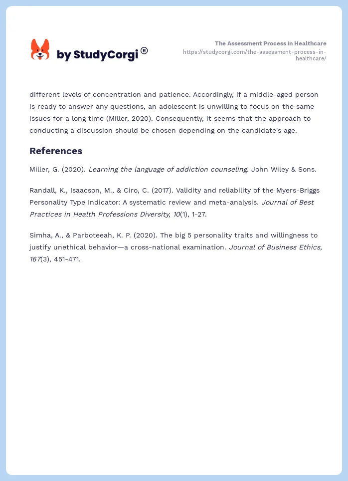 The Assessment Process in Healthcare. Page 2