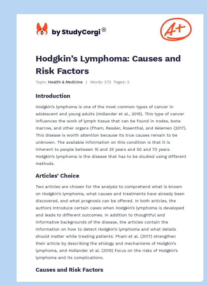 Hodgkin’s Lymphoma: Causes and Risk Factors. Page 1