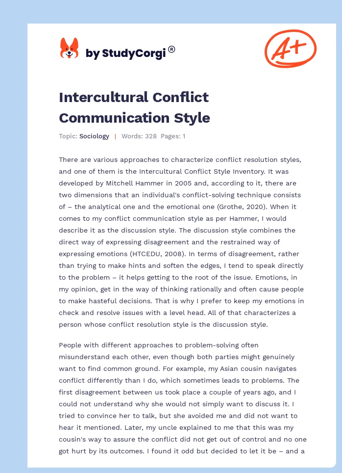 Intercultural Conflict Communication Style. Page 1
