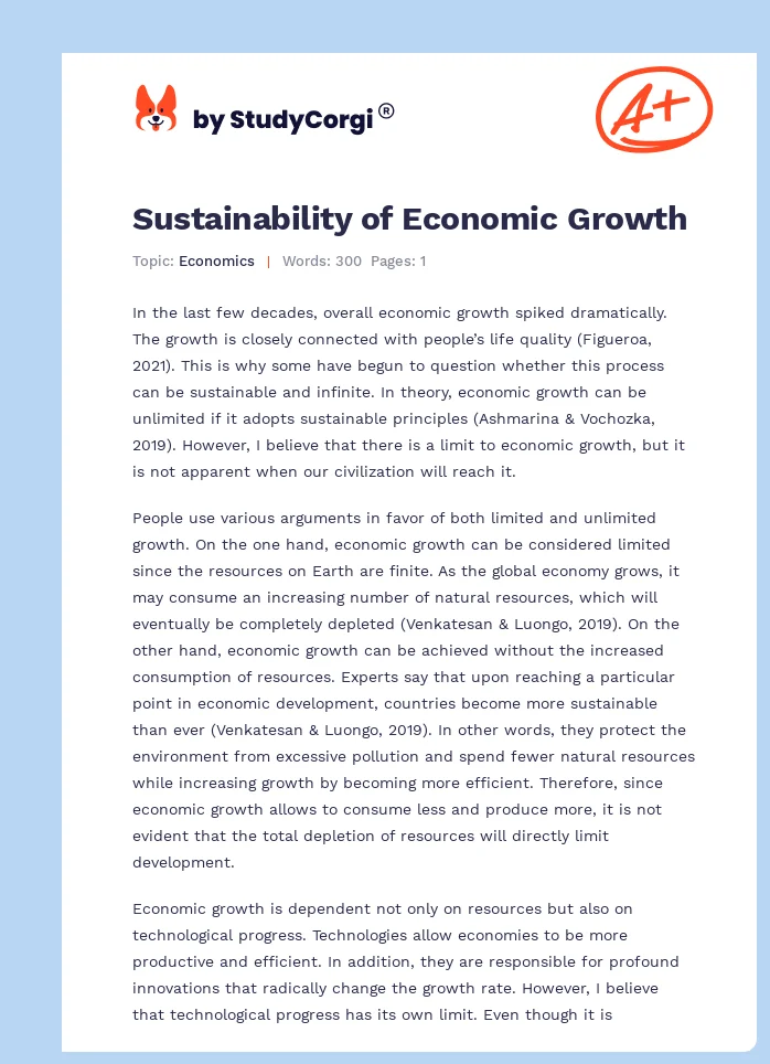 Sustainability of Economic Growth. Page 1