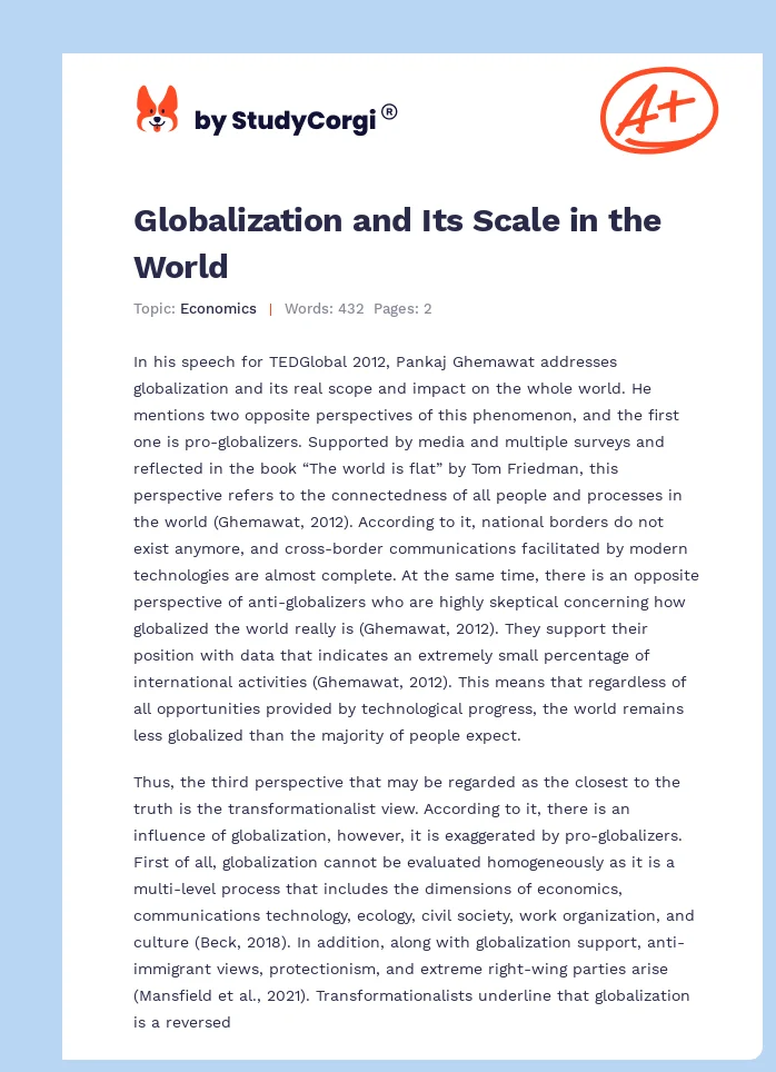 Globalization and Its Scale in the World. Page 1