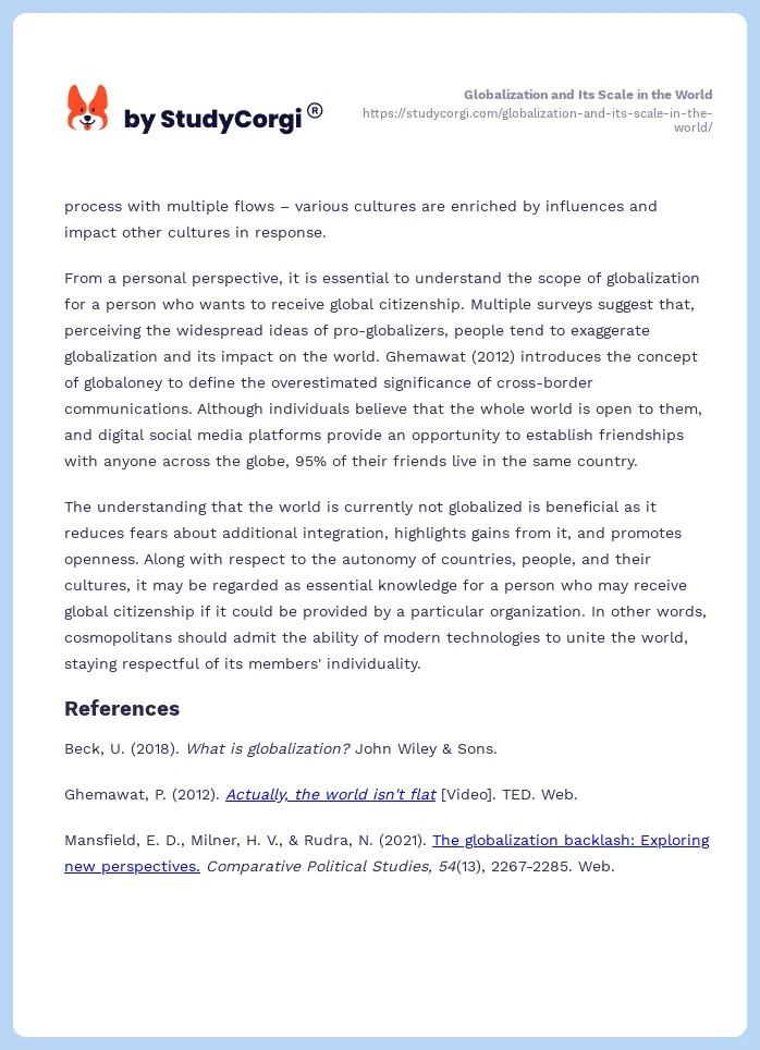 Globalization and Its Scale in the World. Page 2