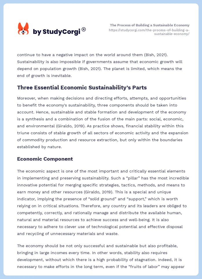 The Process of Building a Sustainable Economy. Page 2