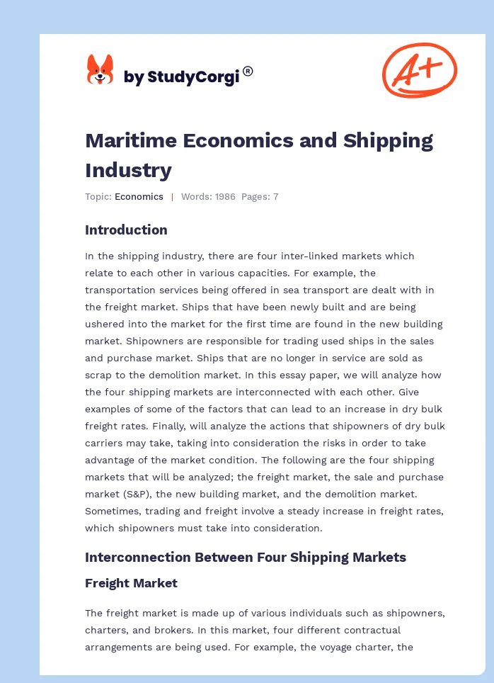 Maritime Economics and Shipping Industry. Page 1