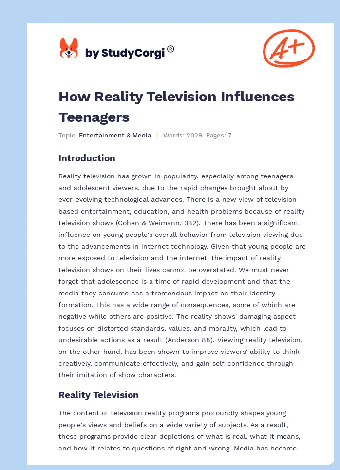 How Reality Television Influences Teenagers. Page 1