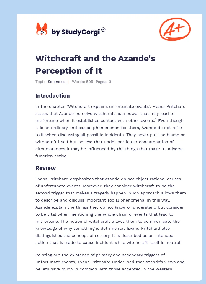 Witchcraft and the Azande's Perception of It. Page 1