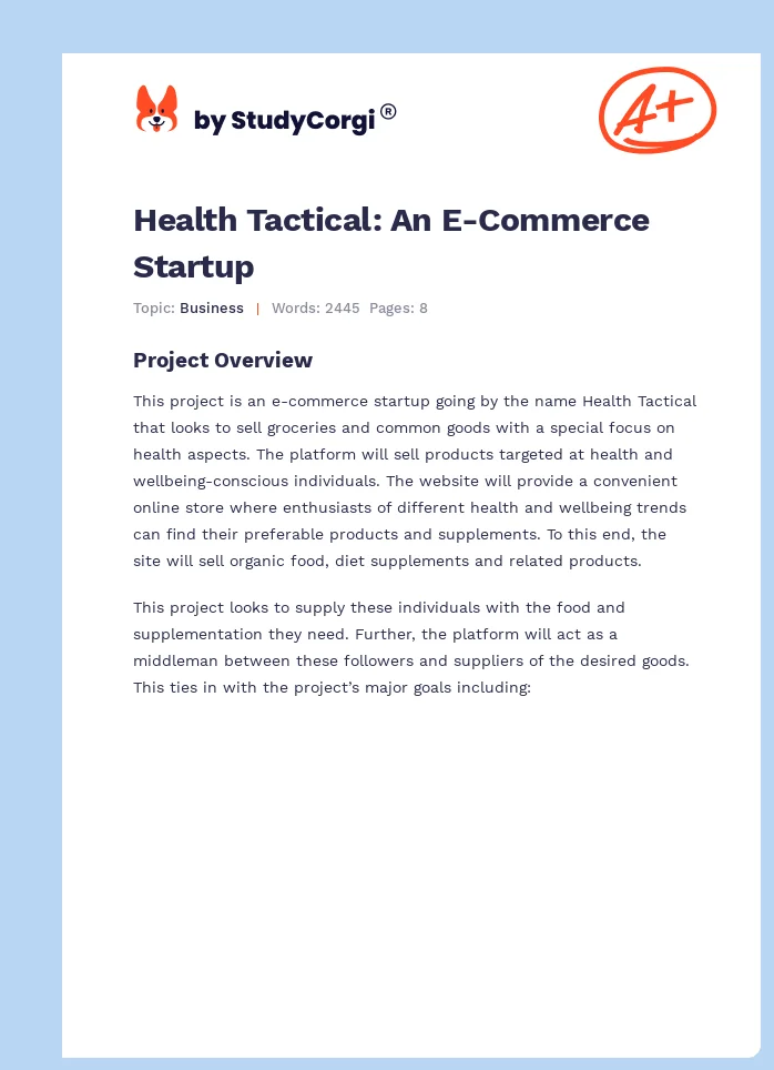 Health Tactical: An E-Commerce Startup. Page 1