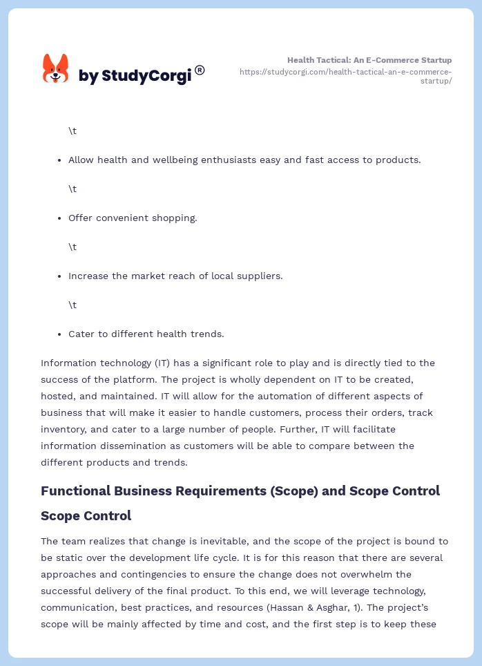 Health Tactical: An E-Commerce Startup. Page 2
