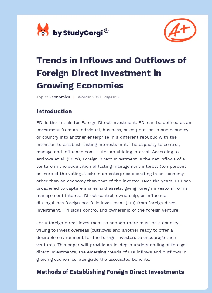 Trends in Inflows and Outflows of Foreign Direct Investment in Growing Economies. Page 1