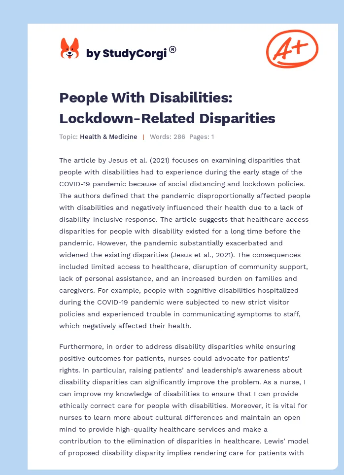 People With Disabilities: Lockdown-Related Disparities. Page 1