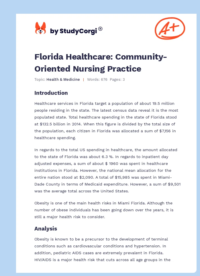 Florida Healthcare: Community-Oriented Nursing Practice. Page 1