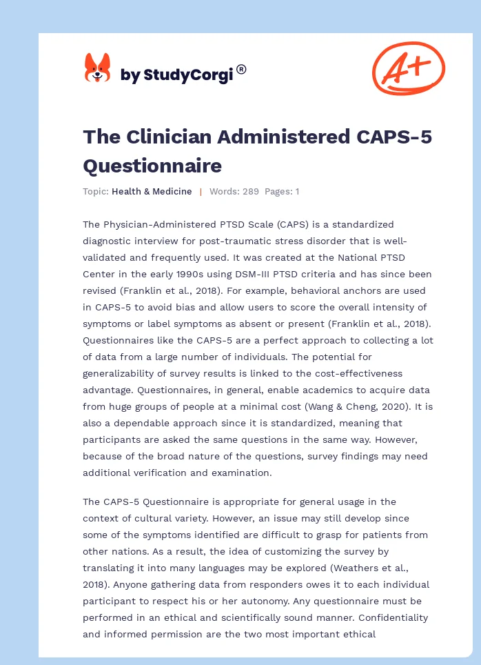 The Clinician Administered CAPS-5 Questionnaire. Page 1