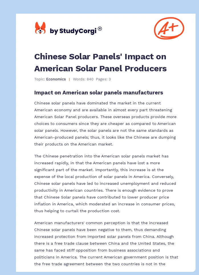 Chinese Solar Panels' Impact on American Solar Panel Producers. Page 1