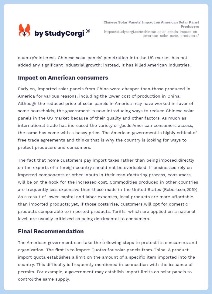 Chinese Solar Panels' Impact on American Solar Panel Producers. Page 2