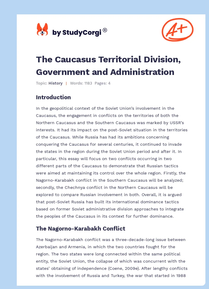 The Caucasus Territorial Division, Government and Administration. Page 1