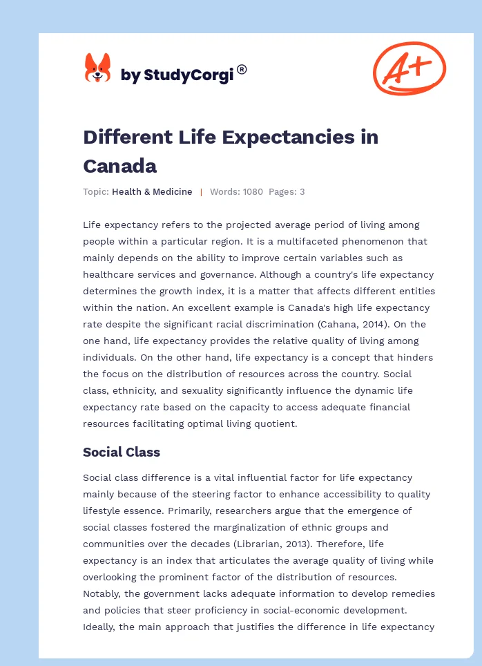 Different Life Expectancies in Canada. Page 1