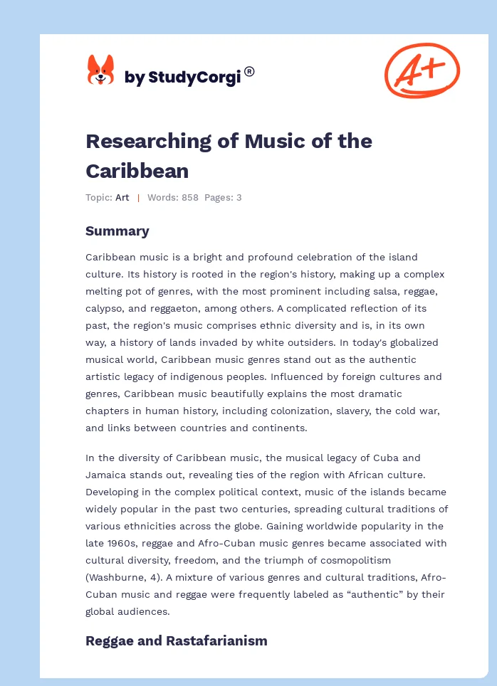 Researching of Music of the Caribbean. Page 1