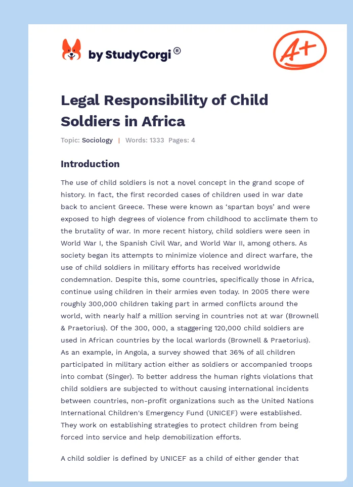 Legal Responsibility of Child Soldiers in Africa. Page 1