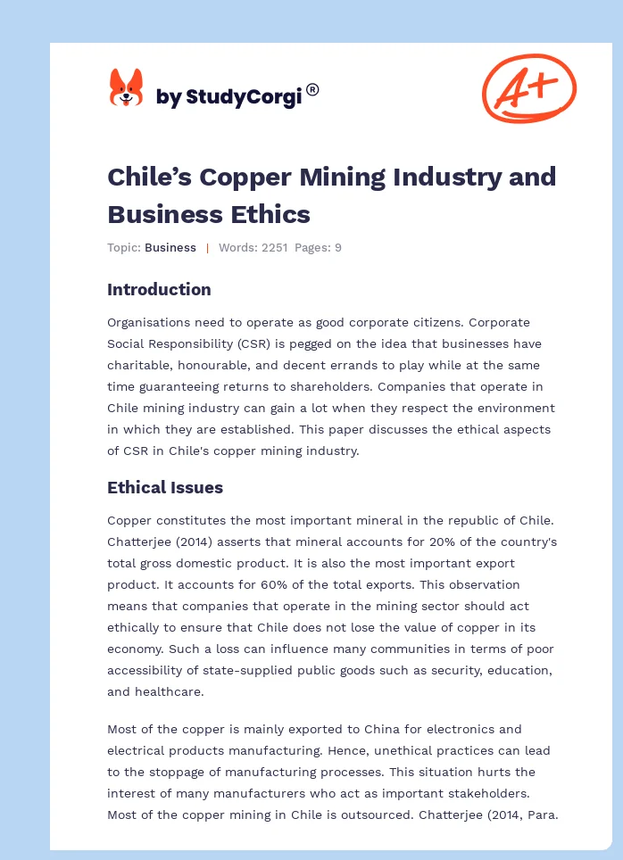 Chile’s Copper Mining Industry and Business Ethics. Page 1