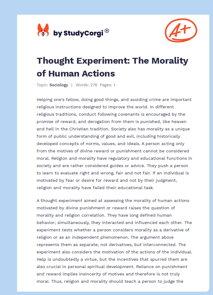 Thought Experiment: The Morality of Human Actions. Page 1
