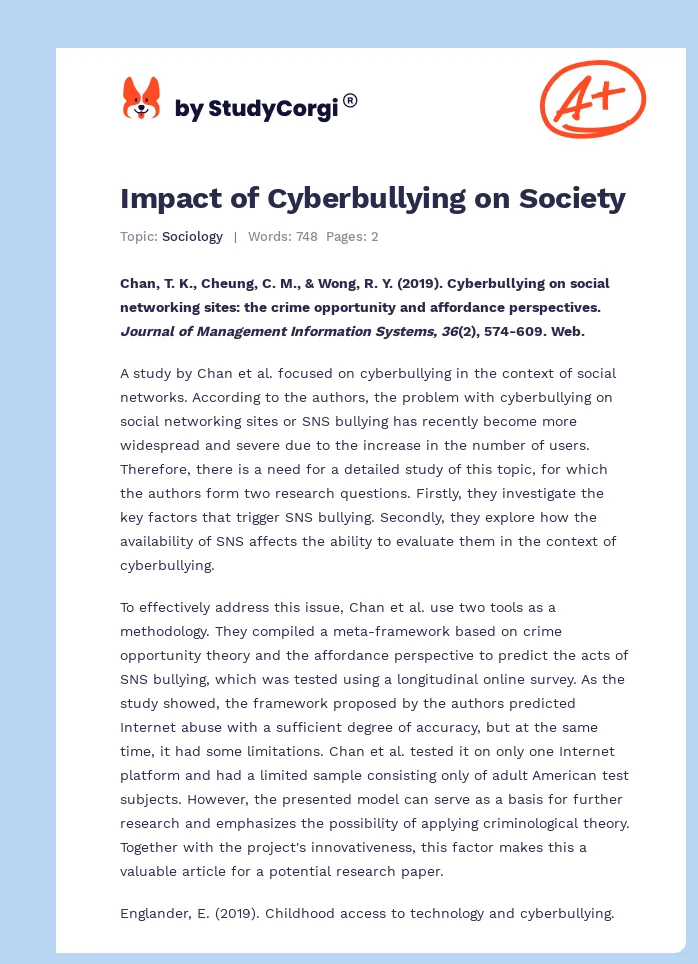 Impact of Cyberbullying on Society. Page 1