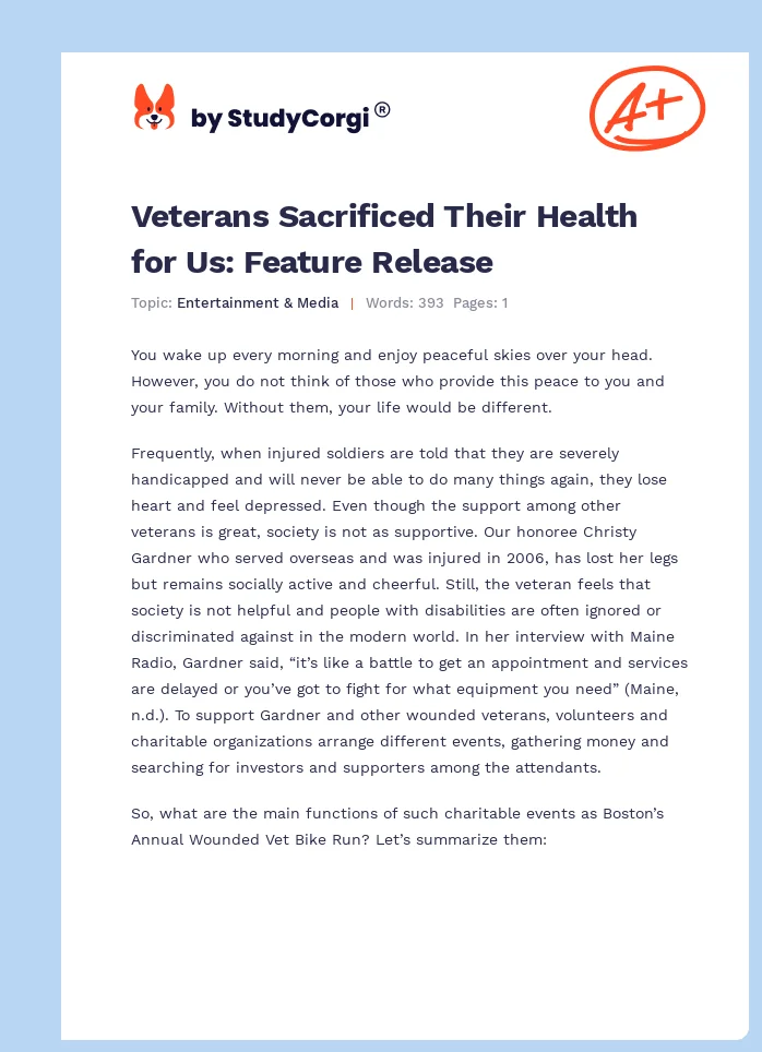 Veterans Sacrificed Their Health for Us: Feature Release. Page 1