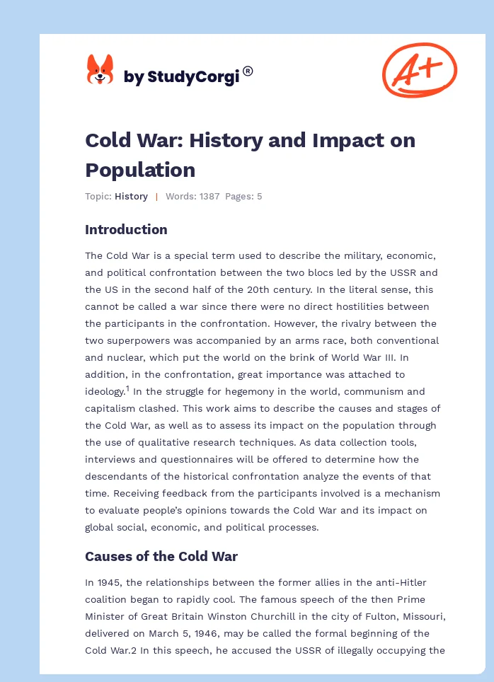 Cold War: History and Impact on Population. Page 1
