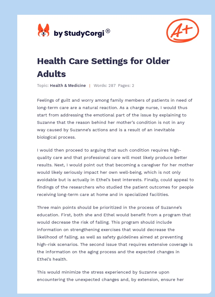 Health Care Settings for Older Adults. Page 1