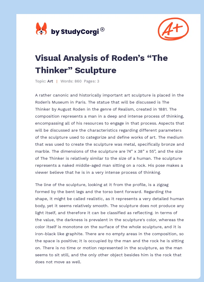 Visual Analysis of Roden’s “The Thinker” Sculpture. Page 1