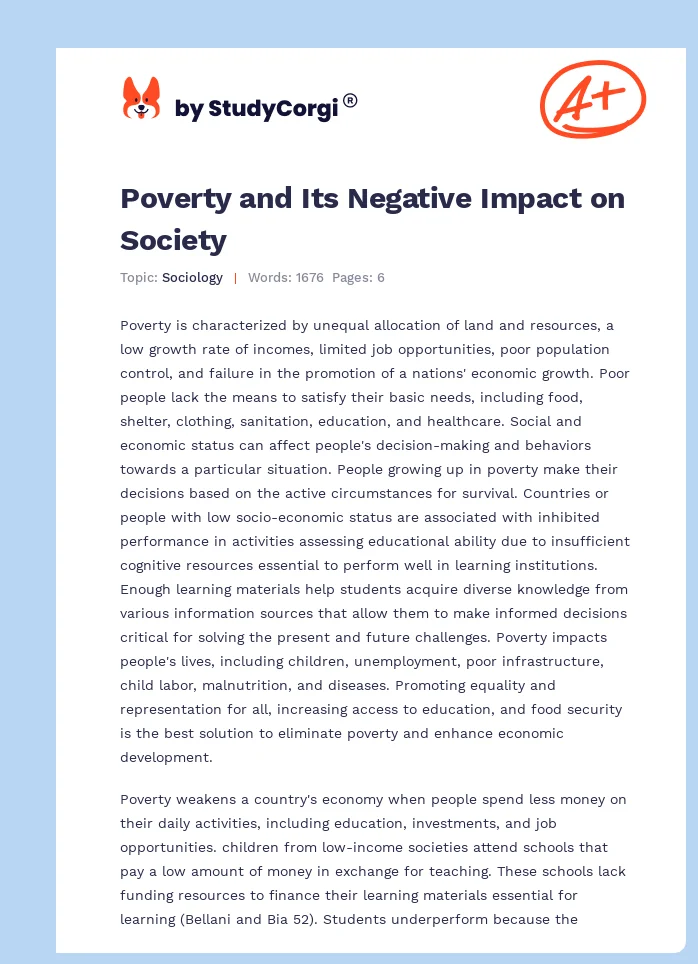 Poverty and Its Negative Impact on Society. Page 1