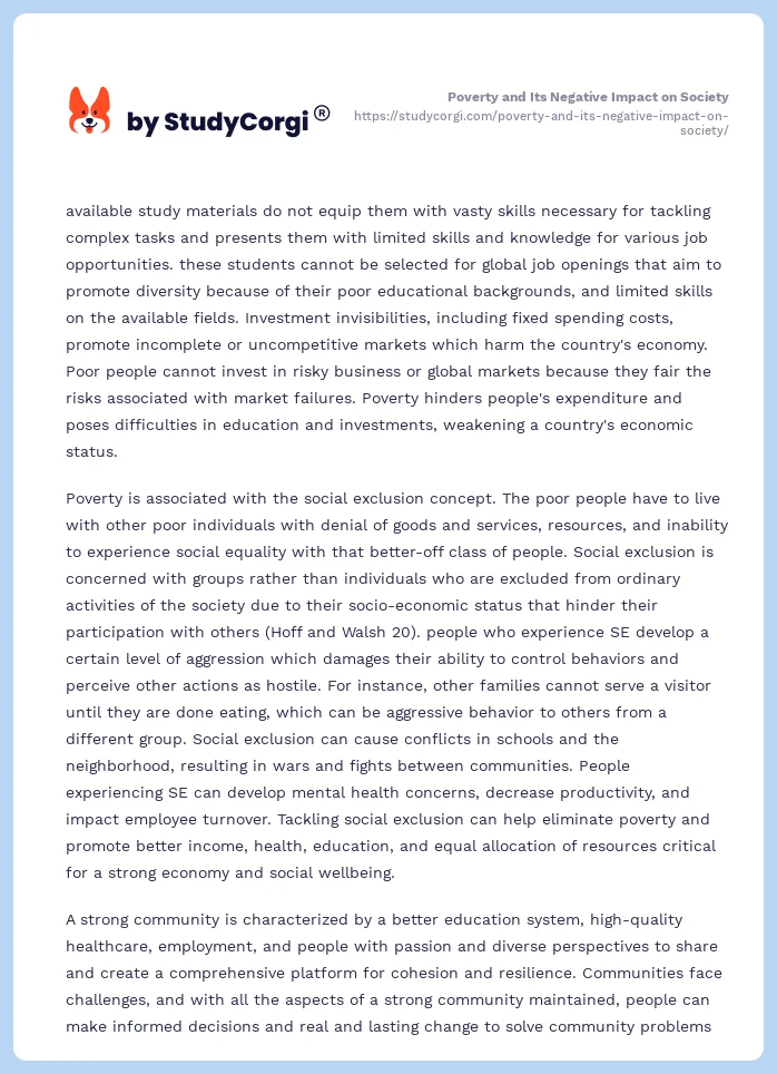 Poverty and Its Negative Impact on Society. Page 2