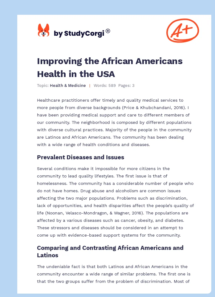Improving the African Americans Health in the USA. Page 1