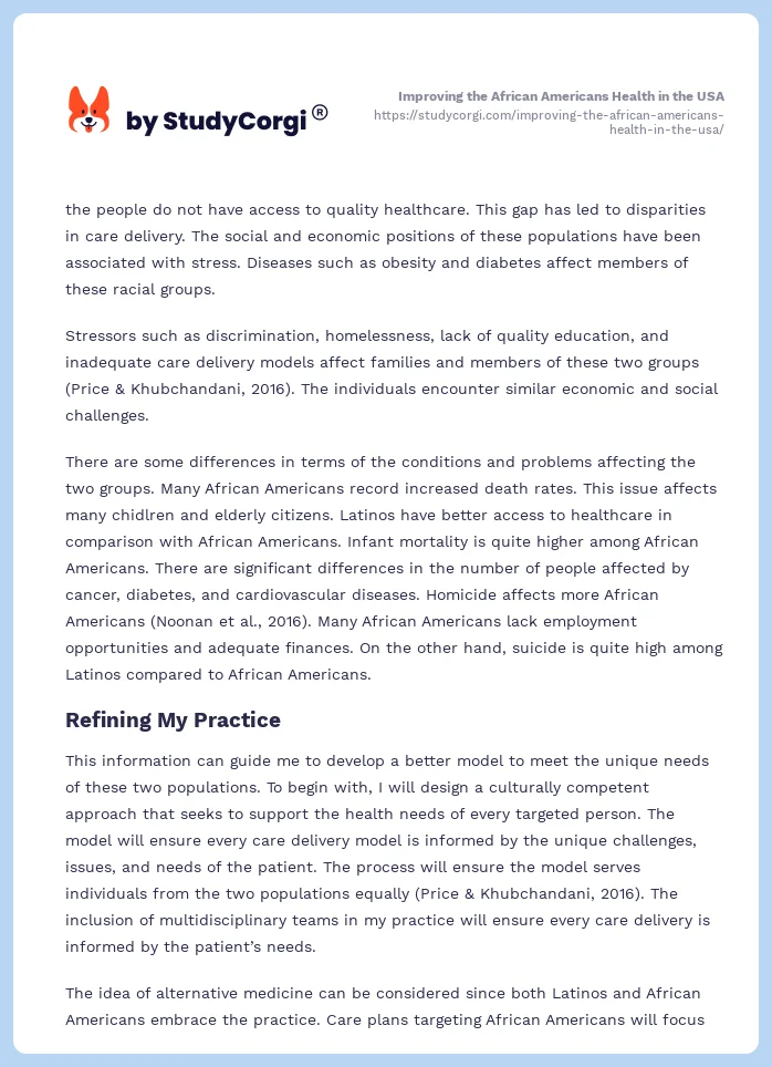 Improving the African Americans Health in the USA. Page 2