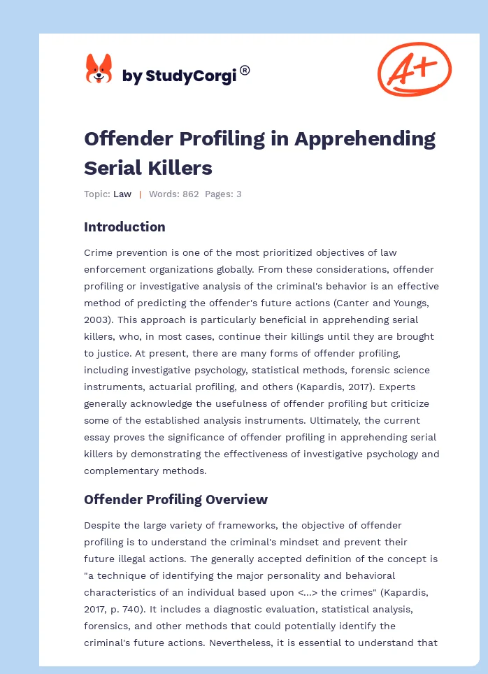 Offender Profiling in Apprehending Serial Killers. Page 1