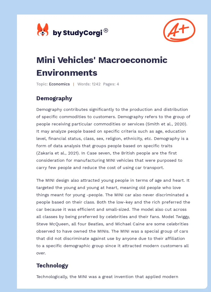 Mini Vehicles' Macroeconomic Environments. Page 1