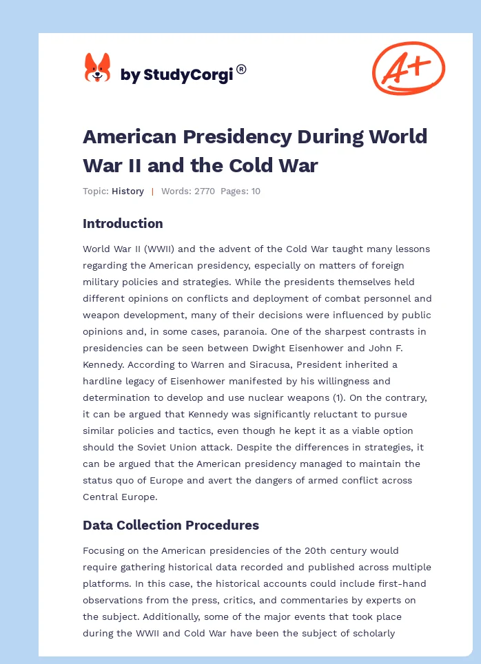 American Presidency During World War II and the Cold War. Page 1