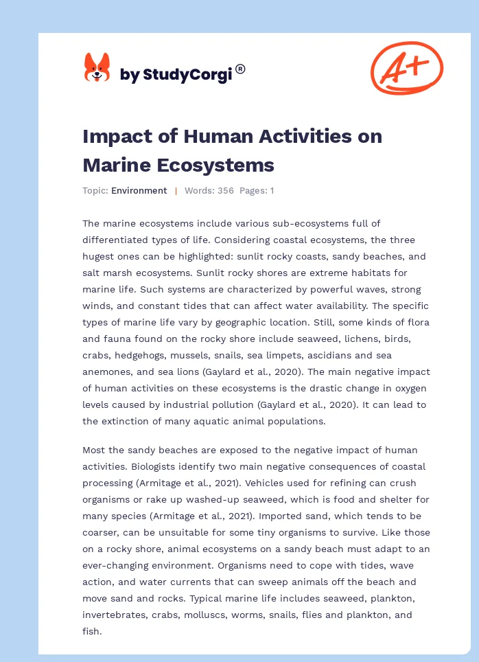Impact of Human Activities on Marine Ecosystems. Page 1